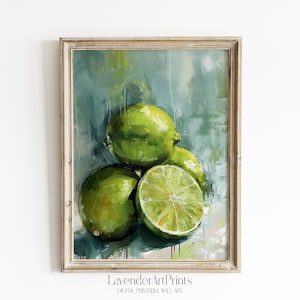 Lime Artwork Wall Art Printable Kitchen Decor Green Limes Rustic Farmhouse Fruit Illustration Digital Download Instant Printable Home Decor