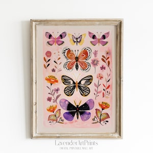 Butterfly Wall Art for Girls Room Digital Printable Decor Kids Bedroom Nursery Decoration Whimsical Butterfly Illustration | 0045