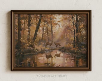 Autumn Deer Painting: Rustic Woodland Fall Decor | 0216