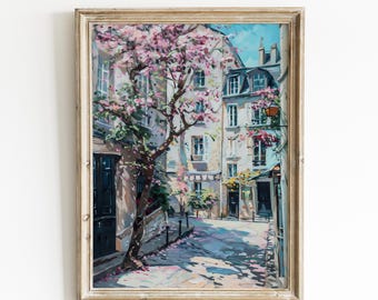 Parisian Street Scene Print: Spring Flowers, Pastel Colors | 0102