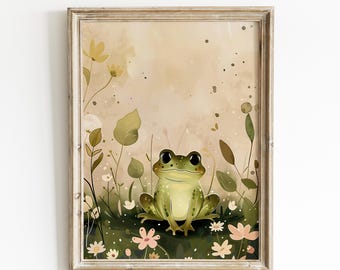 Frog Wall Art Nursery Decor Cute Cartoon Frog Illustration Kids Room Digital Printable Instant Download Animal Artwork | 0088
