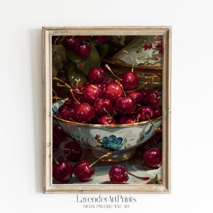 Vintage Cherry Bowl Wall Art Kitchen Decor Printable Fruit Art Modern Dining Room Poster Home Decoration | 0169