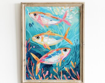 Colorful Ocean Fish Print: Coastal Aquarium Wall Art | 0159