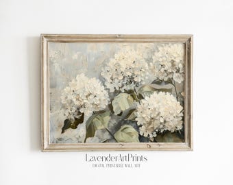White Hydrangea Floral Painting: Cottagecore Wall Art Print | 0168