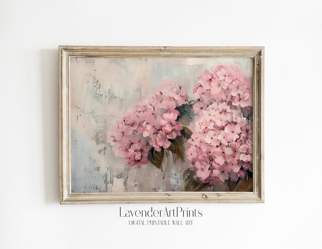 Pink Hydrangea Floral Painting: Cottagecore Wall Art Print | 0161 - Etsy