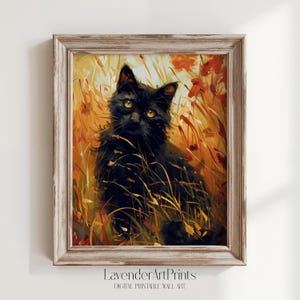Autumn Black Cat Painting Printable, Digital Download Cozy Fall Decor, Nature Inspired Artwork, Perfect Halloween Gift