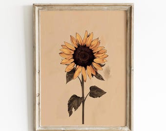 Vintage Sunflower Print: Rustic Floral Wall Art | 0096