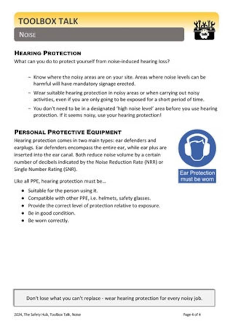 Health and Safety Toolbox Talk on Noise. Hearing, Health Effects ...