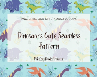 Cute Dinosaur Seamless Pattern – Kids Dino Digital Paper – Prehistoric Repeat Print for Fabrics, Scrapbooking & Crafts