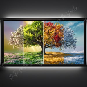 Four Seasons Tree TV Frame Art - Panoramic Seasonal Transition Landscape - Year-Round Nature Cycle Wall Art