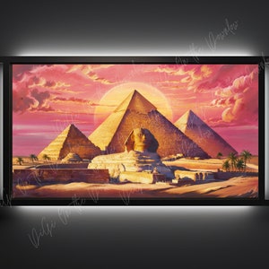 Enigmatic Sphinx and Pyramids TV Frame Art - Egyptian Sunset Majesty - Ancient Wonders Digital Wall Art
