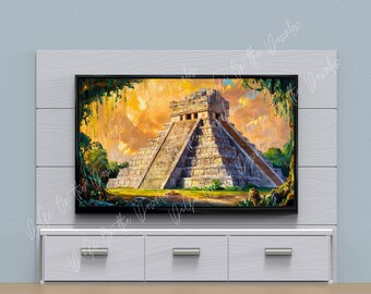 Chichen Itza Pyramid TV Frame Art – Mayan Ruins Sunset (digital