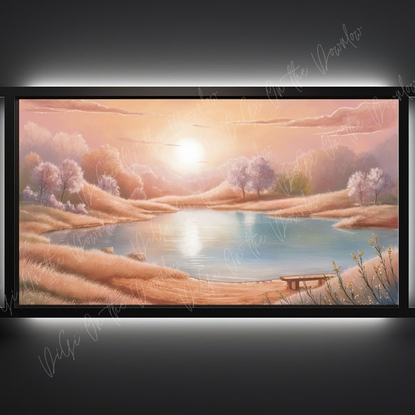 Tranquil Dawn at the Water's Edge - Pastel Sunrise Landscape Digital Art