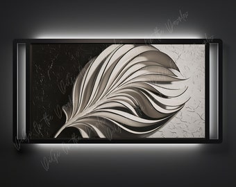 Sculptural Elegance: Monochromatic Leaf Design Digital Art for TV Frame - High-Resolution Instant Download