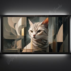 Abstract Feline Elegance - Chic Cat Digital Art for TV Frame, High-Resolution Download