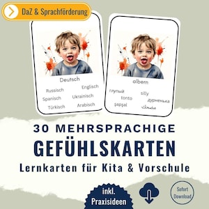 30 mehrsprachige Gefühlskarten in 6 Sprachen – DaZ-Bildkarten zur Sprachförderung für Kita, Vorschule & Grundschule | PDF