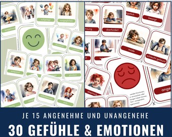 Emotion-feeling cards for educators, parents and children, digital download, kindergarten picture cards printable, positive and negative Montessori