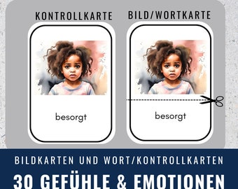 PDF emotion-feeling cards for children, educators and parents, Montessori, printable learning material for kindergarten, digital download, German