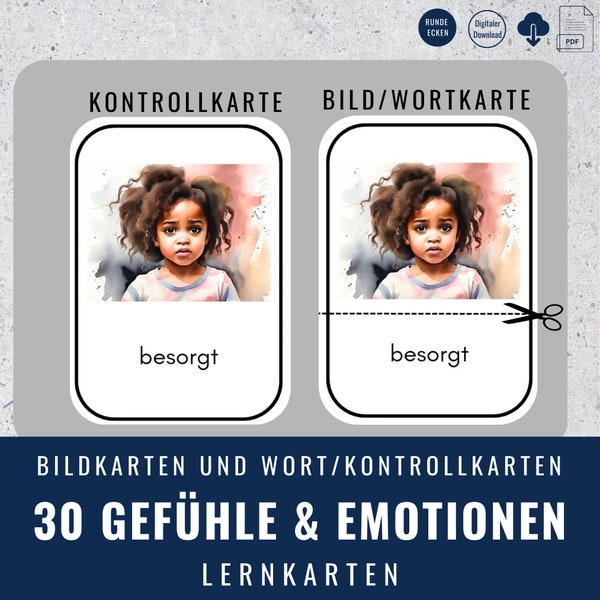 PDF emotion-feeling cards for children, educators and parents, Montessori, printable learning material for kindergarten, digital download, German