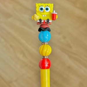 Beaded Spongebob Pen: Handmade Whimsical Character Pen
