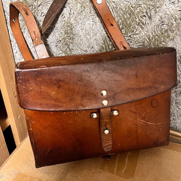 Alte Schweizer Armee Militär Leder Schultertasche Kartenhalter 1982 Offizier Schweiz Vintage / Rarität / Militär