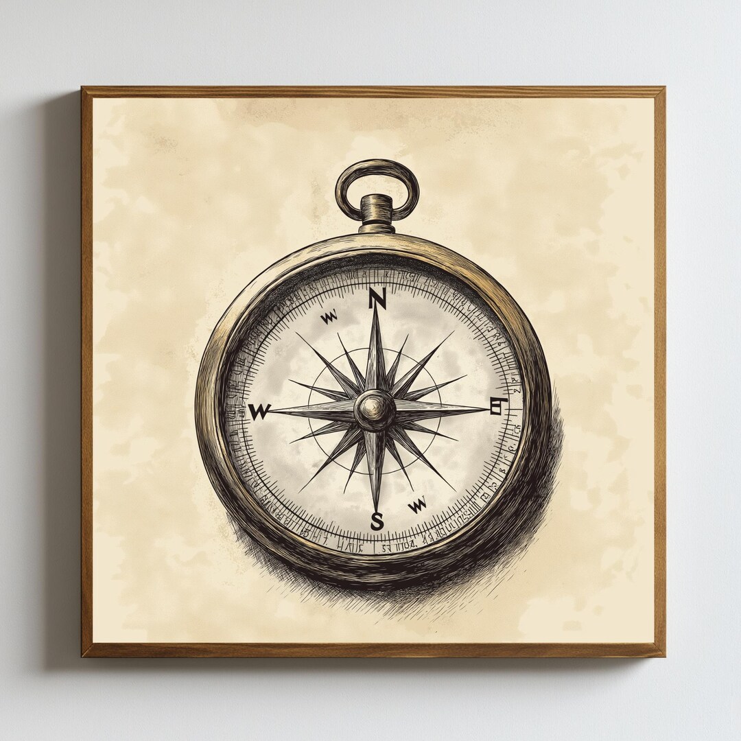 Nautical Compass Ink Vintage Nautical Compass Against Solid Neutral Background - Minimalist ...