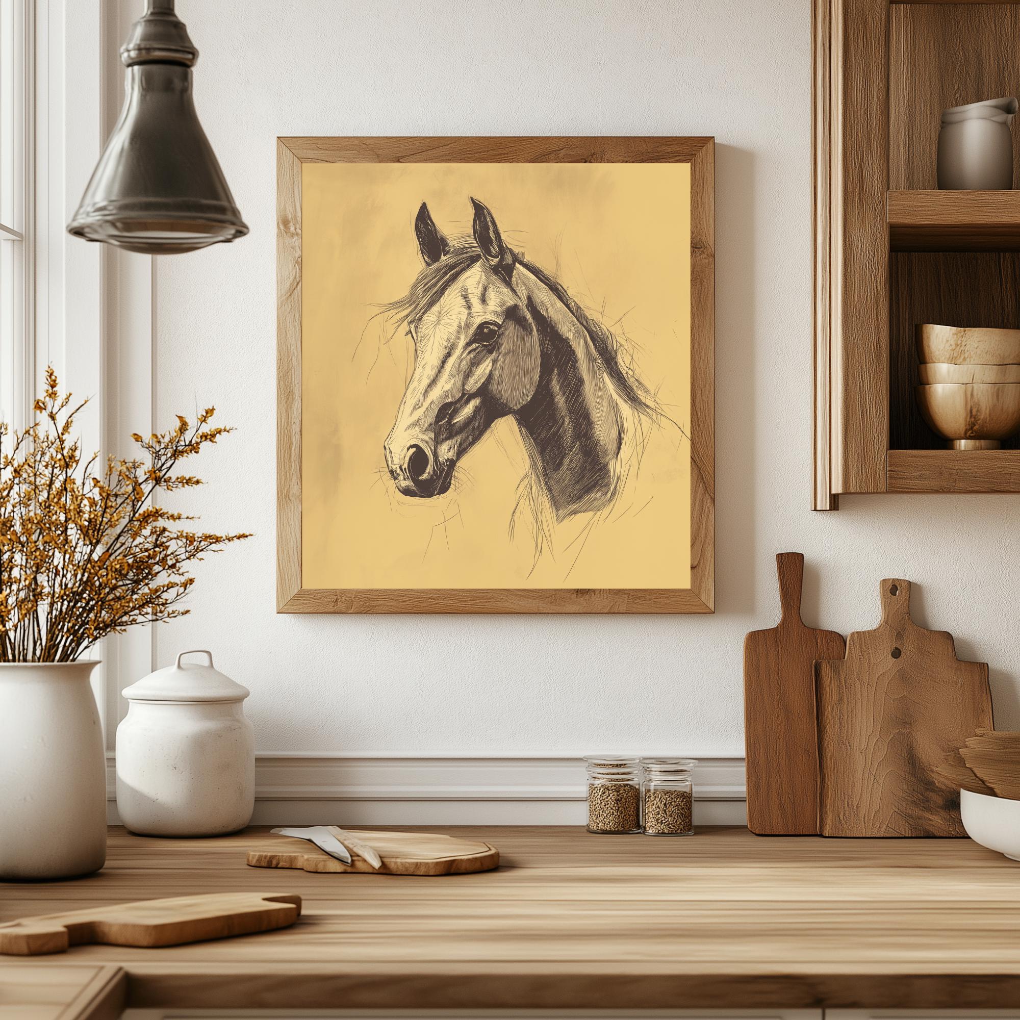 Rustic Sketch Drawing - Horse Face - Country Art Print - Farmhouse ...