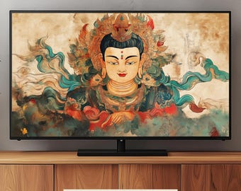 Arte con marco para televisor Samsung: pintura tradicional india: Buda, colores vintage, hindú, obra de arte asiática, descarga digital, ASTV19