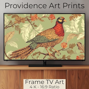 Samsung TV Frame Art - Rustic Country Pattern - Summer Art - Pheasant - Flowers - Farmhouse - Vintage Green - Digital Download - TV197