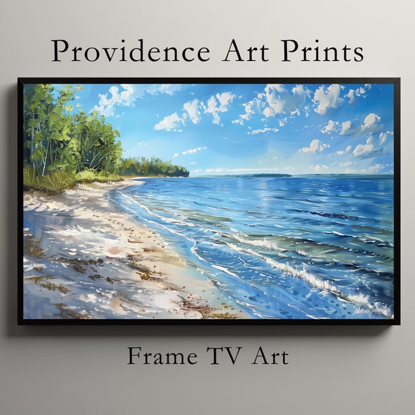 Samsung TV Frame Art - Beach Scenery - Blue Water - White Sand Beach - Ocean Waves - Landscape Painting - Sunny - Digital Download - TV61