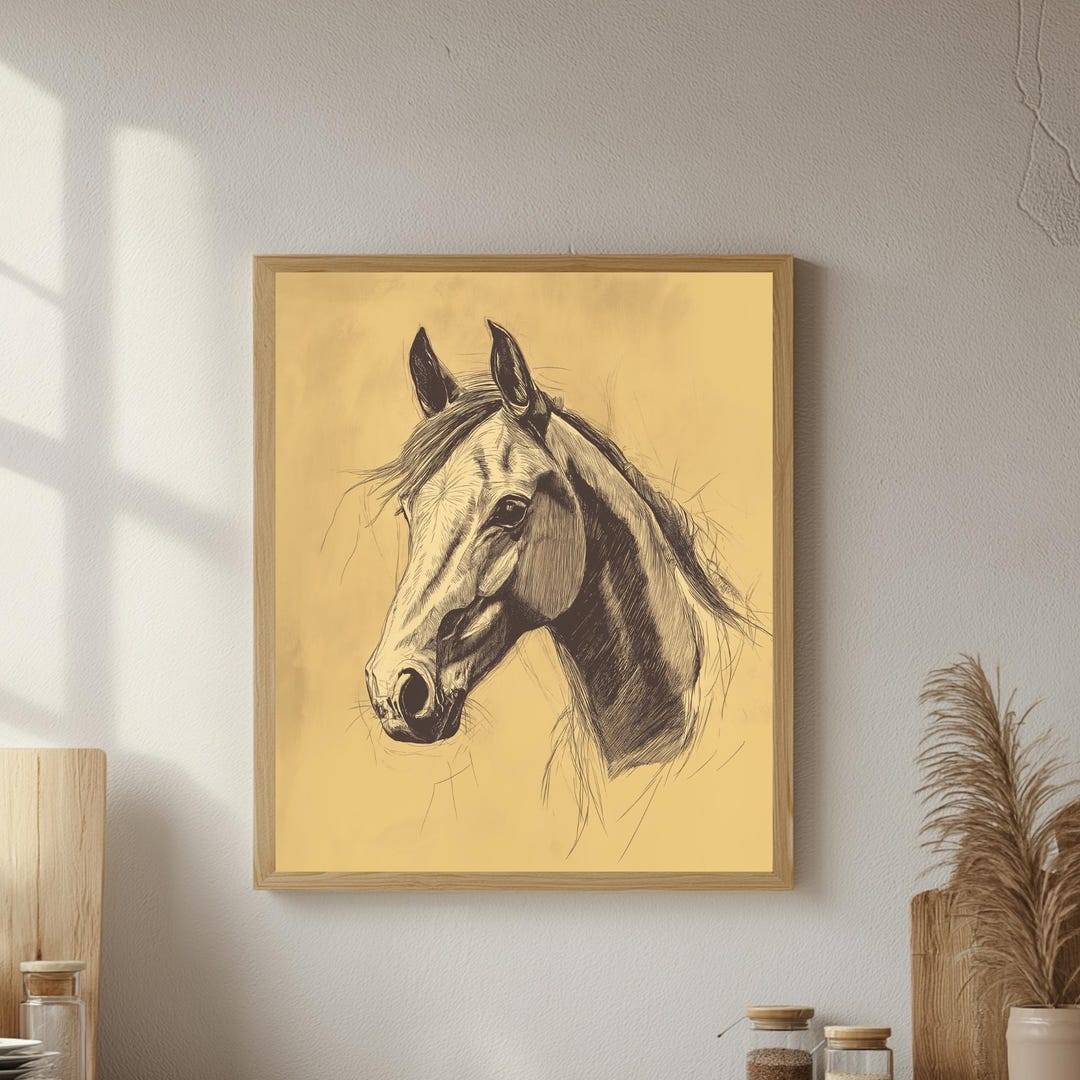 Rustic Sketch Drawing - Horse Face - Country Art Print - Farmhouse ...