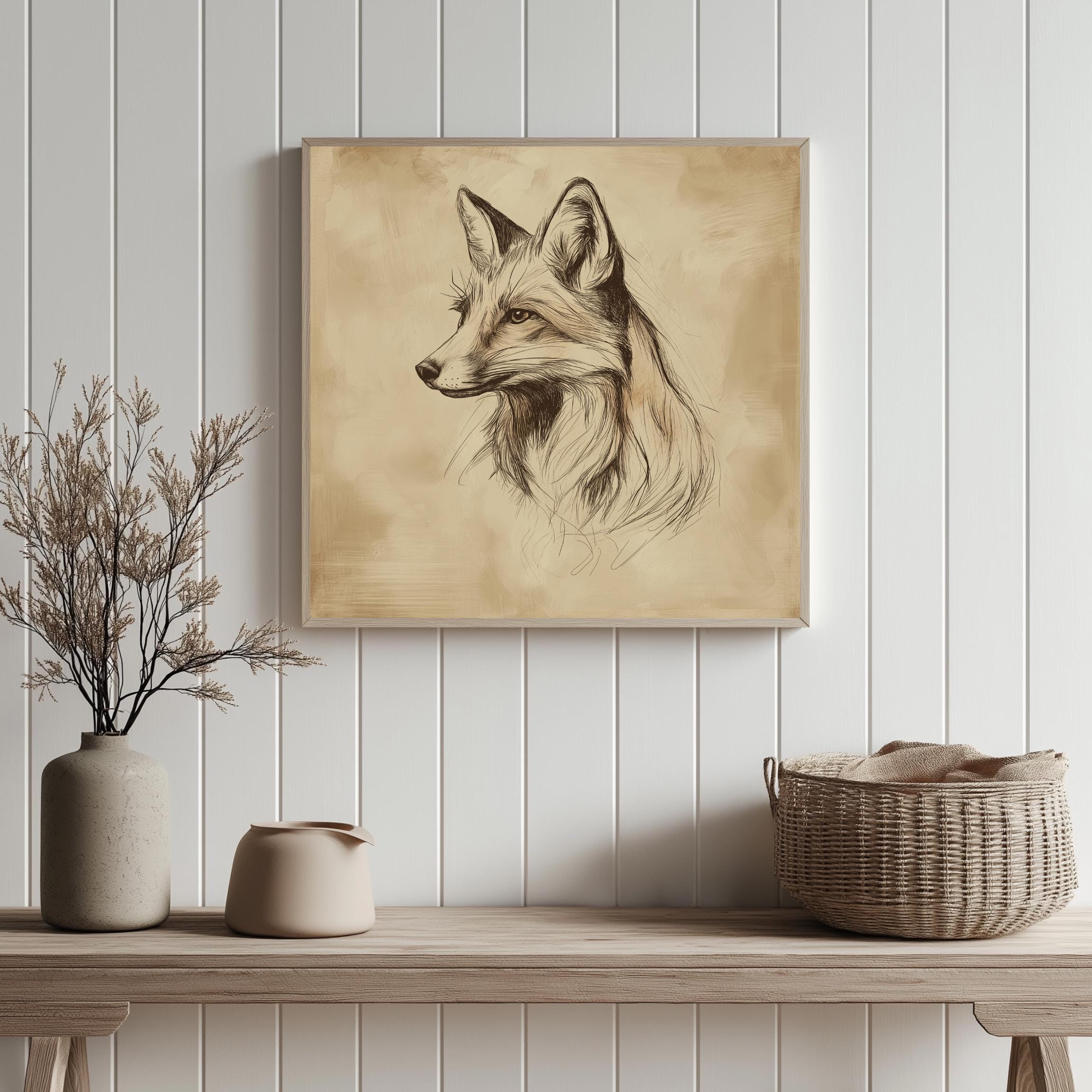 Rustic Sketch Drawing - Coyote Face - Country Art Print - Farmhouse ...