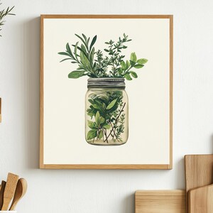 Floral Art Print - Einmachglas Voller Grüne Kräuter Und Pflanzen - Minimalistisch - Botanisch - Bauernhaus Dekor - Vintage - digitaler Download - J2