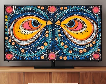 Arte con marco para televisor Samsung: pintura tradicional india, patrón abstracto, Madhubani, arte asiático colorido, descarga digital, ASTV15