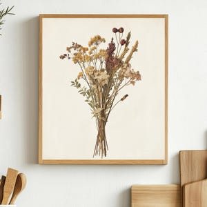 Floraler Art Print - Vintage Kräuterstrauß - Botanisch - Blumen Und getrocknete Kräuter im Bündel - Bauernhaus - Minimalistisch - Digital Download - VF2
