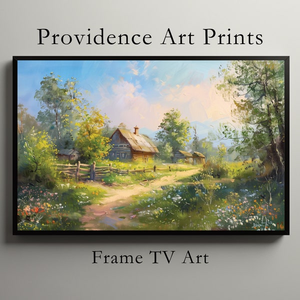 Samsung TV Frame Art - Summer Field - Old Cottage - Country Road - Landscape Painting - Farm And Country - Digital Download - TV Art -  TV14