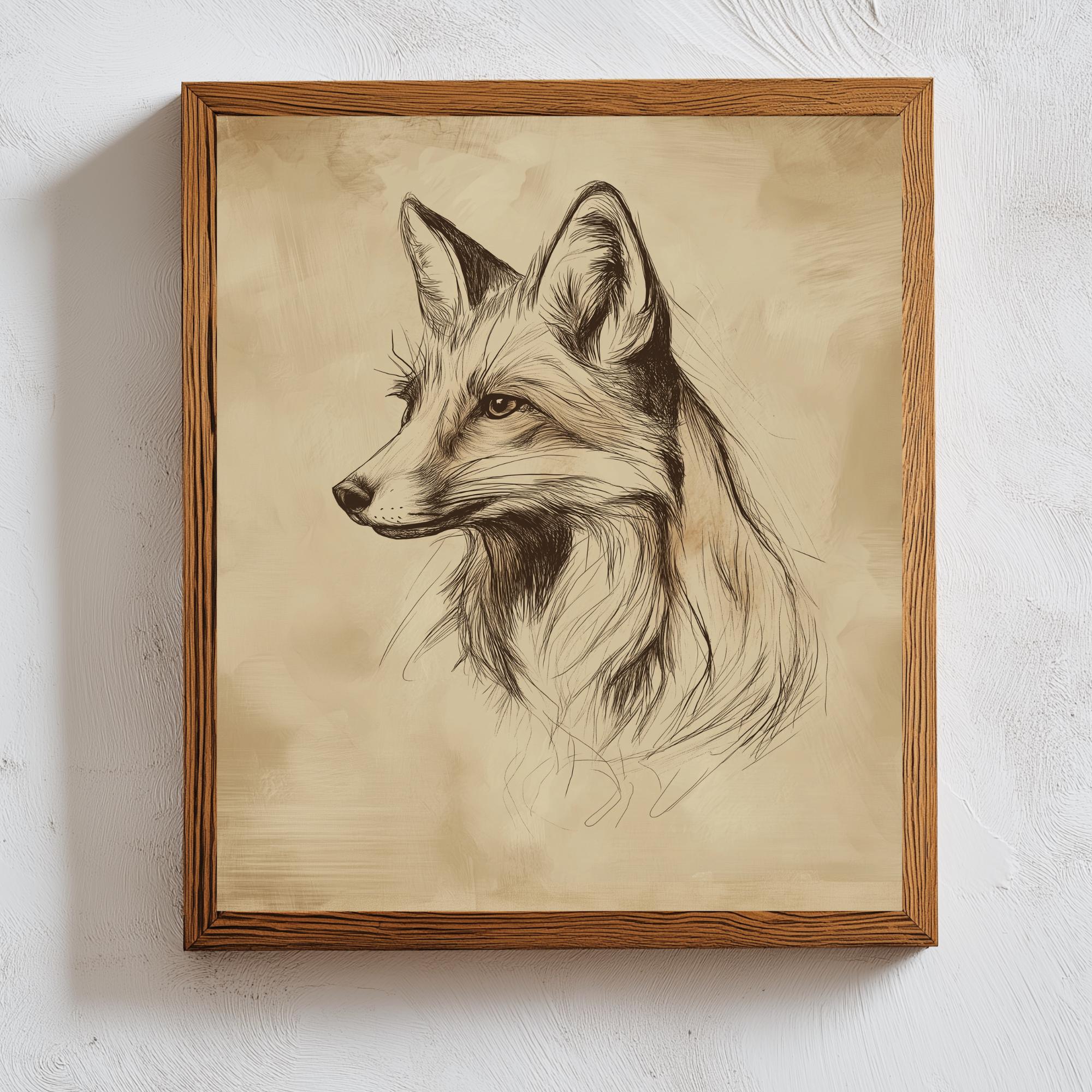 Rustic Sketch Drawing - Coyote Face - Country Art Print - Farmhouse ...