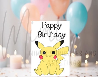 Biglietto d'auguri stampabile singolo Scarica DIGITALE Biglietto di buon compleanno stampabile con Pikachu