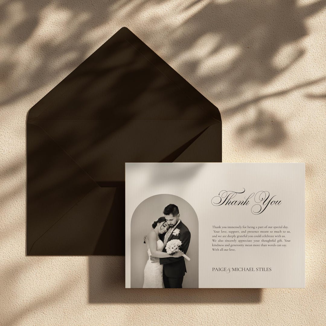 Editable Wedding Thank You Card Template With Photo, Elegant Black and ...