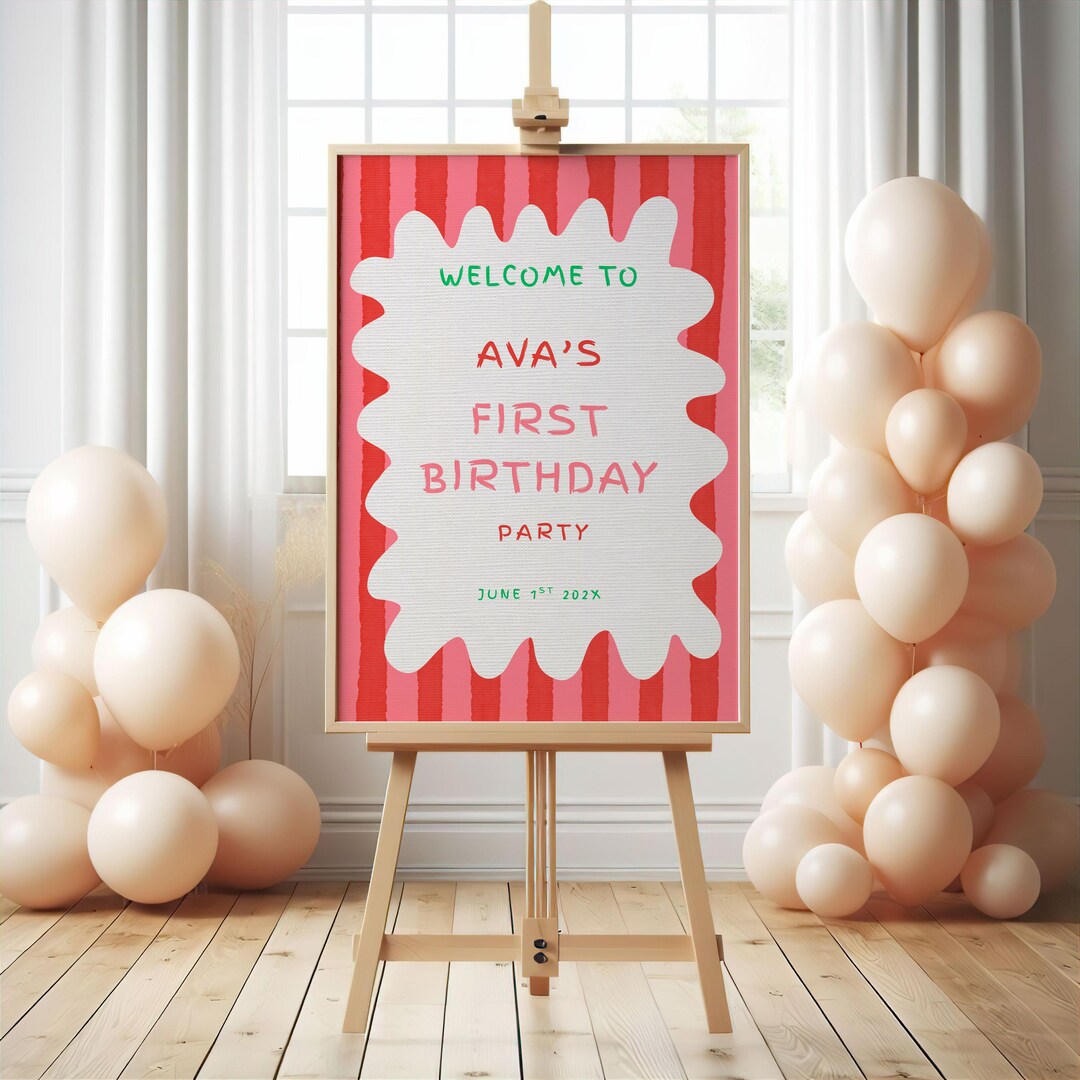 First Birthday Welcome Sign, It's Fun to Be One, Colorful Sign ...