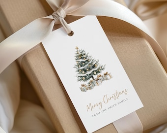 Plantilla de etiqueta de regalo de Feliz Navidad, etiqueta para recuerdos de fiesta, descarga digital