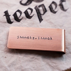 Fermasoldi in rame personalizzato per lui, anniversario di rame, personalizzato, timbrato a mano, fermasoldi monogramma, fermasoldi, fermasoldi iniziali