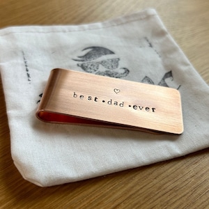 Clip de dinero, Geld Klammer, regalo de padre, mejor papá de todos los tiempos, billetera de cobre, personalizado, estampado a mano, clip personalizado, clip de dinero de cobre