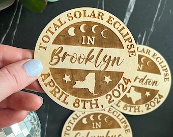 Eclipse Magnet with City and State - 2024 Custom Total Solar Ecplipse Keepsake and Souvenir - All 12 Path of Totality States