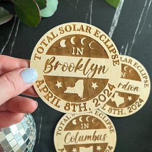 Eclipse Magnet with City and State - 2024 Custom Total Solar Ecplipse Keepsake and Souvenir - All 12 Path of Totality States