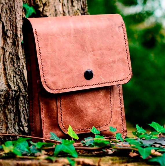 レザーブッシュクラフトベルトポーチ | ハンドメイドハイキングポーチ