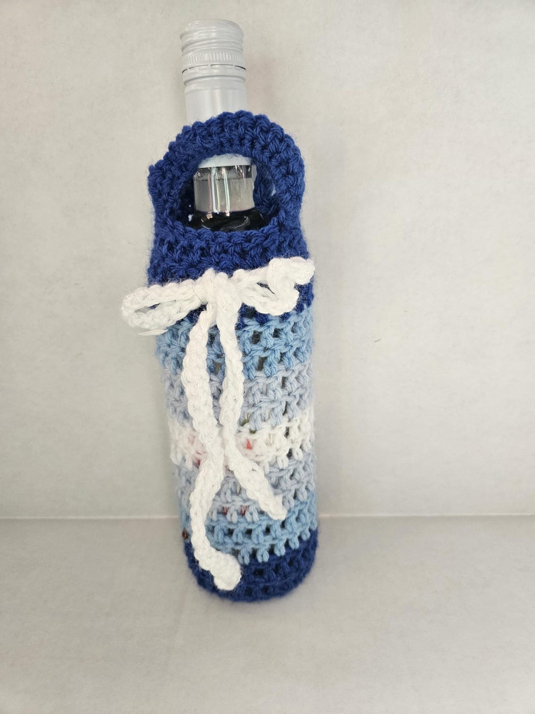 Handmade Crochet Wine Tote, Winter Bottle Gift Bag, Reusable Carry ...