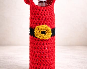 Portabottiglie natalizio a forma di Babbo Natale all'uncinetto, borsa portabottiglie fatta a mano per Natale, regalo festivo per chi ospita, sacchetto regalo riutilizzabile