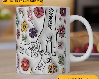 Personalised mug for her, Holding Hands Mug, 3D Inflated Effect Printed Mug, Mothers day gift, birthday gift for Nanny, valentines gift