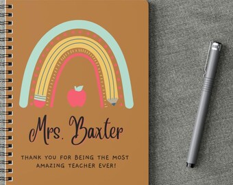 Personalized Teacher Notebook: Rainbow Design, A5 Stationery Gift